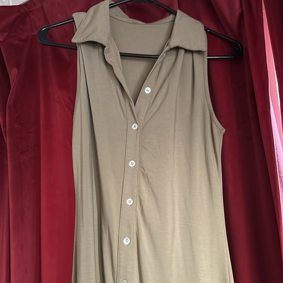 OGL Collar Button Down Tank Mockneck Tucks Midi Dress - Picture 4 of 5